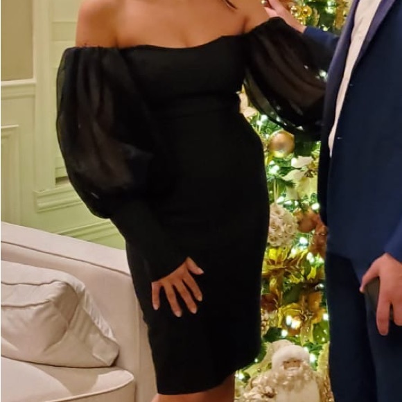 MIDI BODYCON BLACK DRESS
BALLOON SLEEVES - Picture 2 of 2